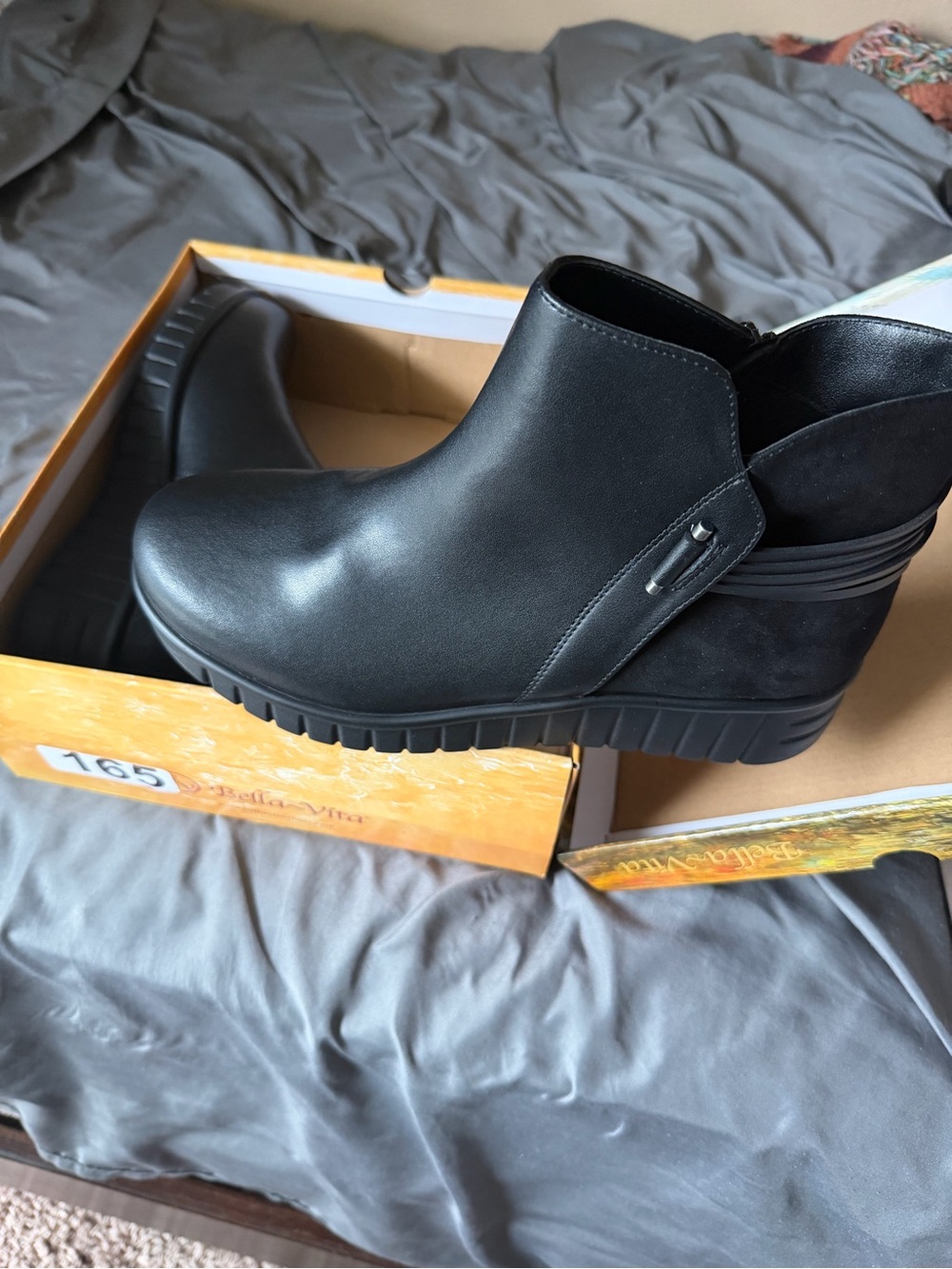 Bella Vita Black Slip-On Ankle Wedge Booties